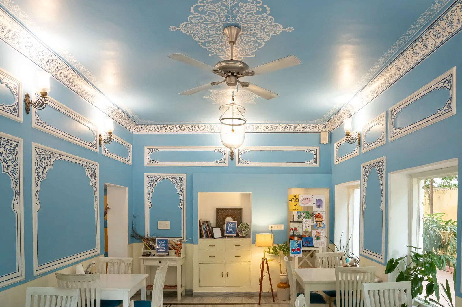 Pastel blue dining room at Beans N Bun