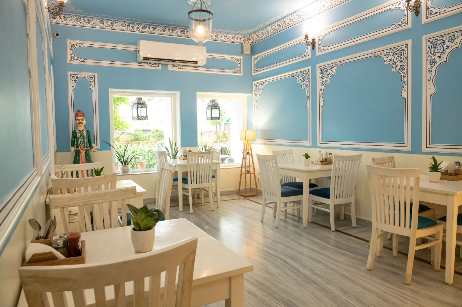 Bright blue dining room