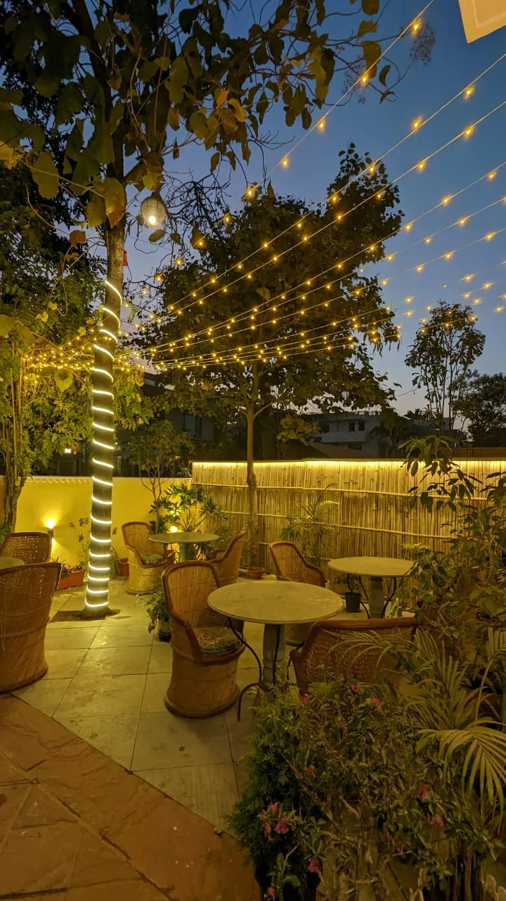 Garden seating by evening